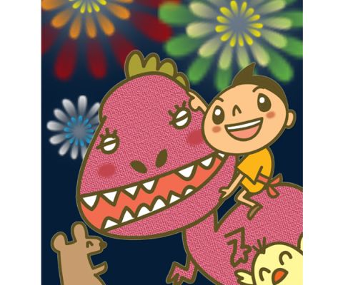 恐竜と花火