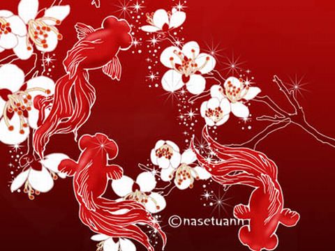 金魚と梅花