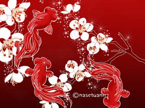 金魚と梅花
