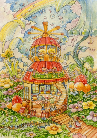 花畑の中のケーキ屋さん