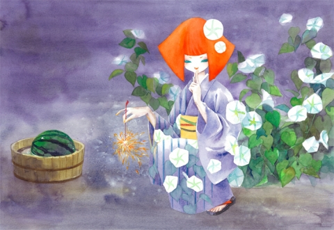 夕顔と線香花火