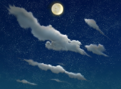 月と星と雲のある夜空