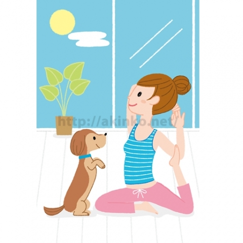 ヨガをする女性と犬